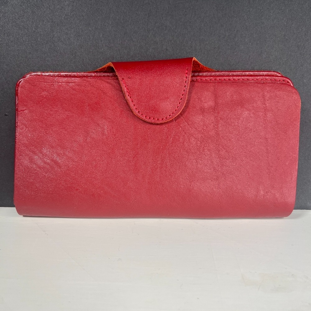 Parine Red Leather Checkbook Wallet Snap Tab Organizer Clutch